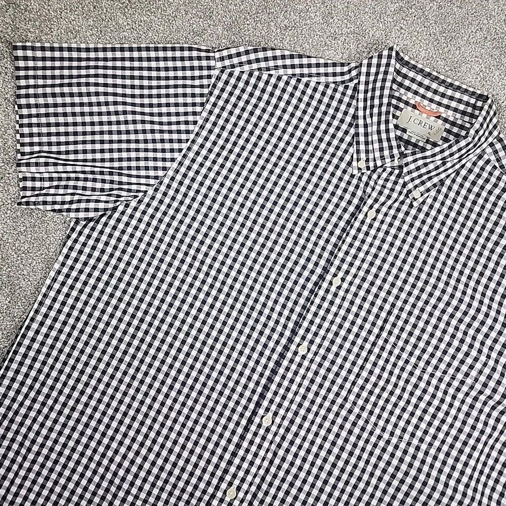 J Crew Button Up Shirt Mens XL Black Gray White Checkered Short Sleeve Pocket - Picture 1 of 10